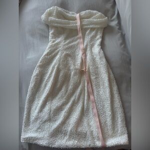 Oh Polly Embellished Strapless Cowl Neck Mini Dress in Ivory